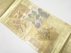 色紙に牡丹・枝梅模様織り出し袋帯